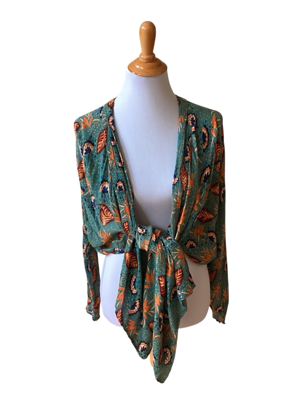 Patrons of Peace Boho Green Wrap Style Top Misses size M